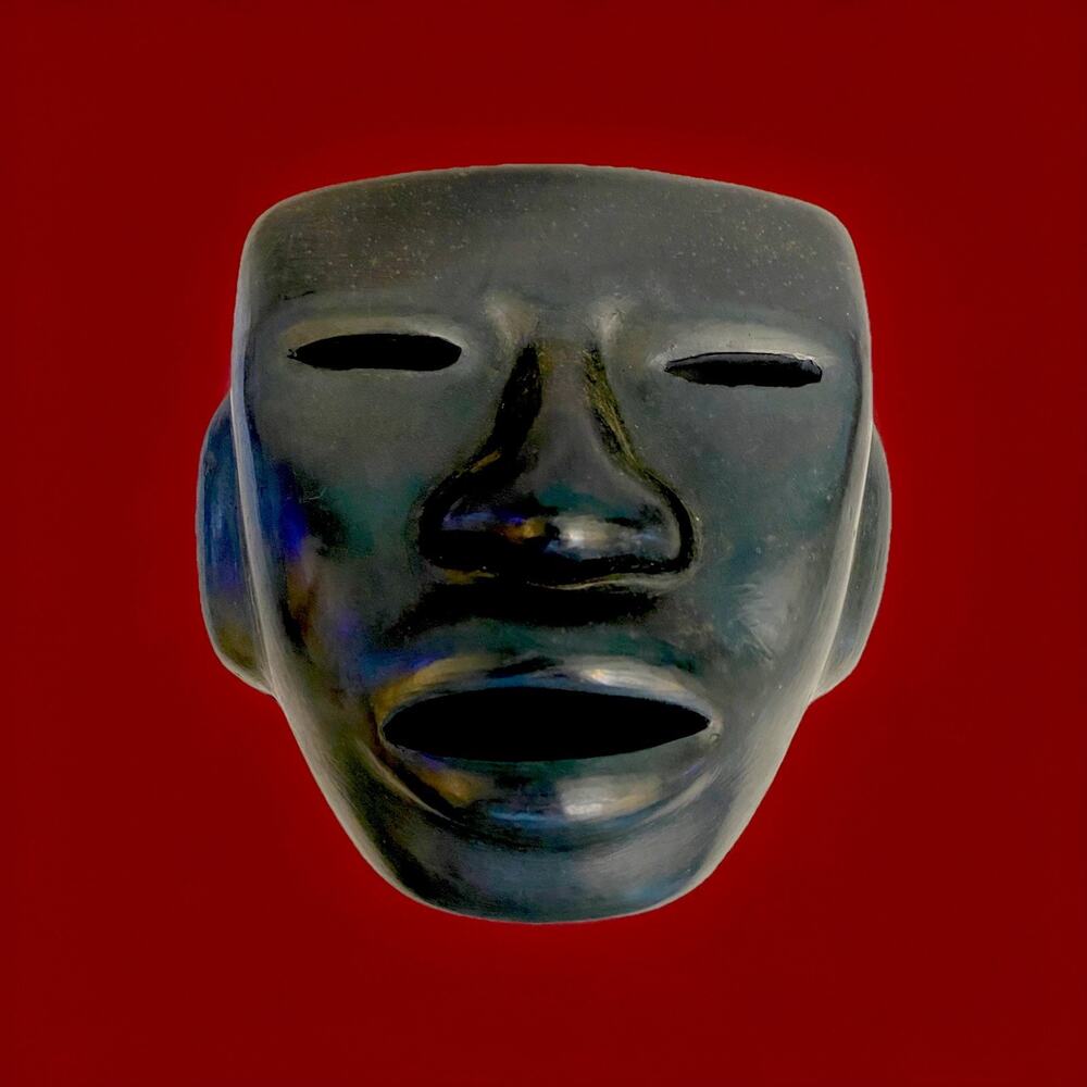 Vintage Teotihuacan Style Mask Black Clay Oaxaca Mexico 8"t x 7.87"w